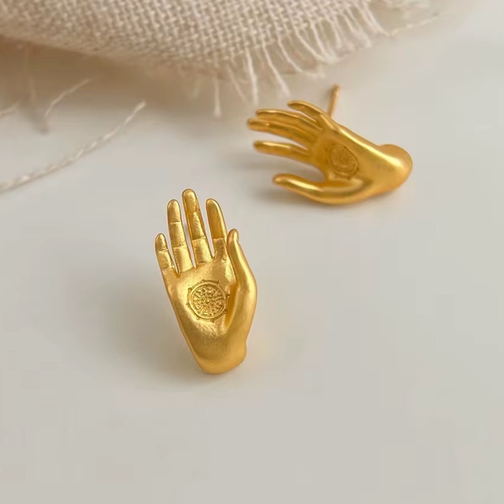 Gold Hand Hamsa Buddha Earrings
